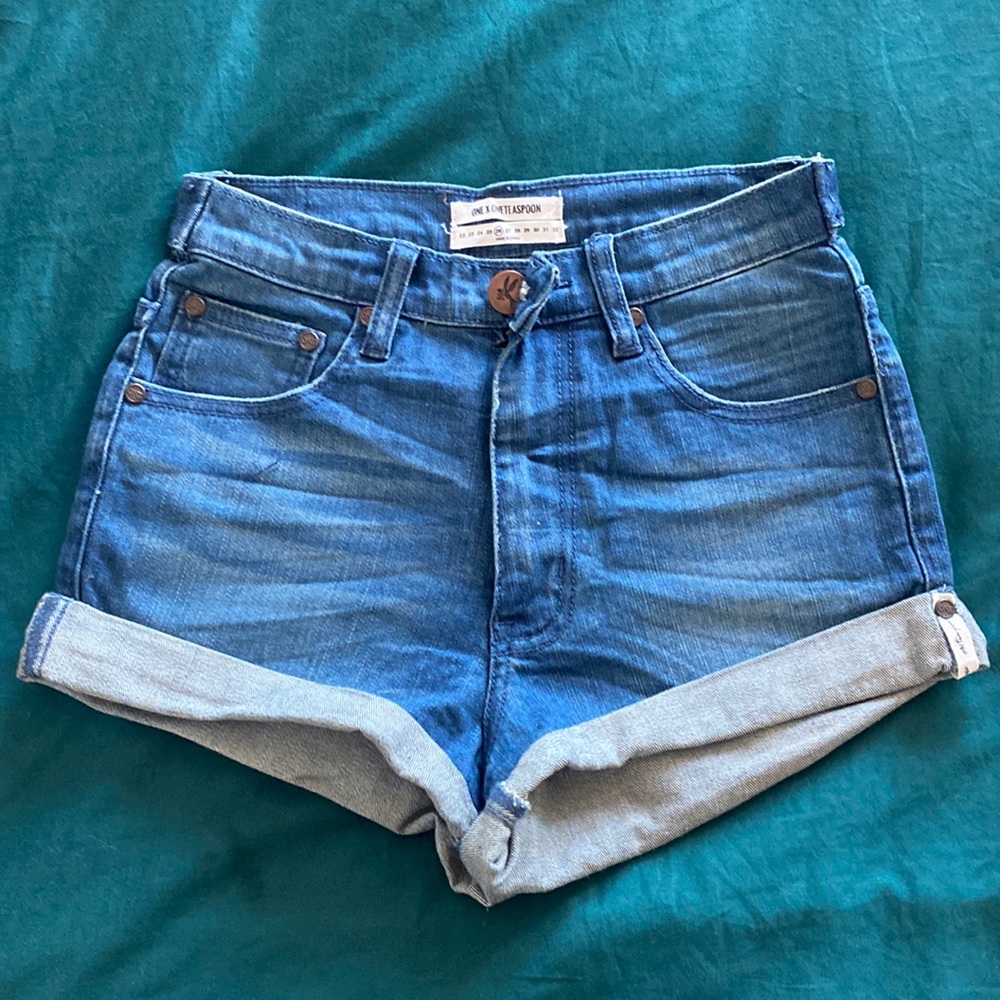 One Teaspoon Harlets High Rise Stretch Jean Denim Cut off Shorts sz 26 EYC